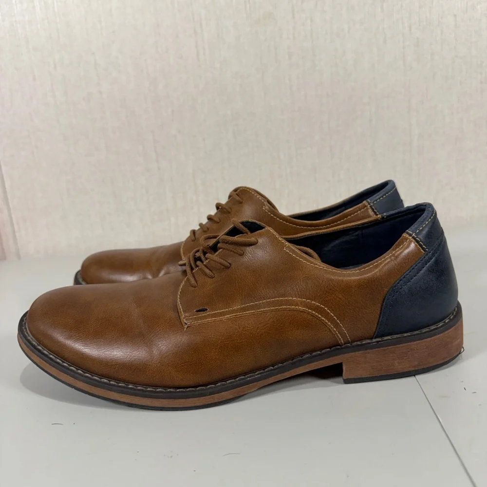Izod kasson mens Oxford dress casual shoe size 9M dark tan and‎ navy blue